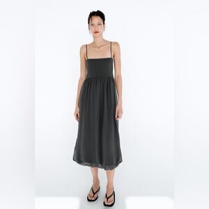Zara Spaghetti Strap Midi Dress w/ Puff Skirt
